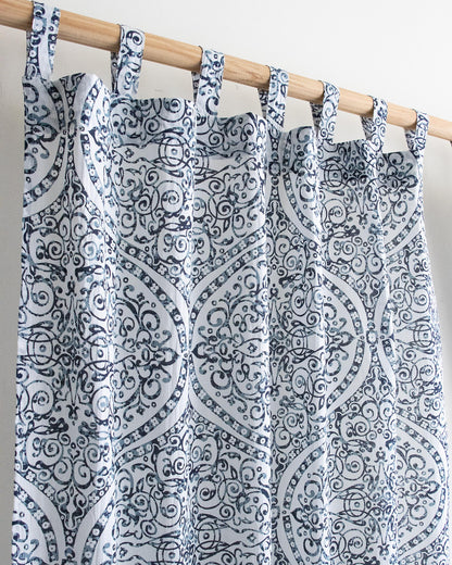 Blue Design Block Printed Cotton Curtains for Window