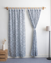 Blue Design Block Printed Cotton Curtains for Window