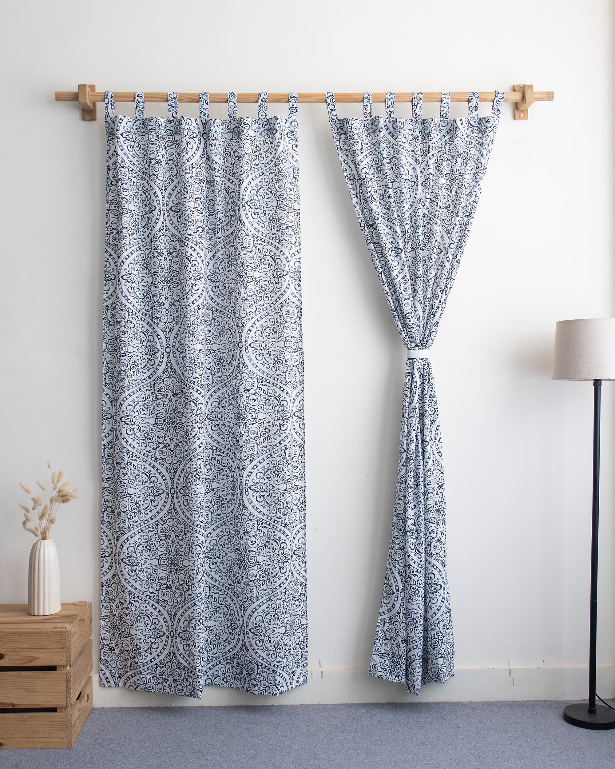 Blue Design Block Printed Cotton Curtains for Window