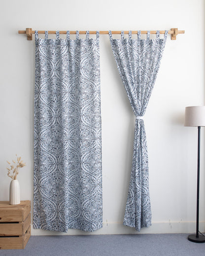 Blue Design Block Printed Cotton Curtains for Window