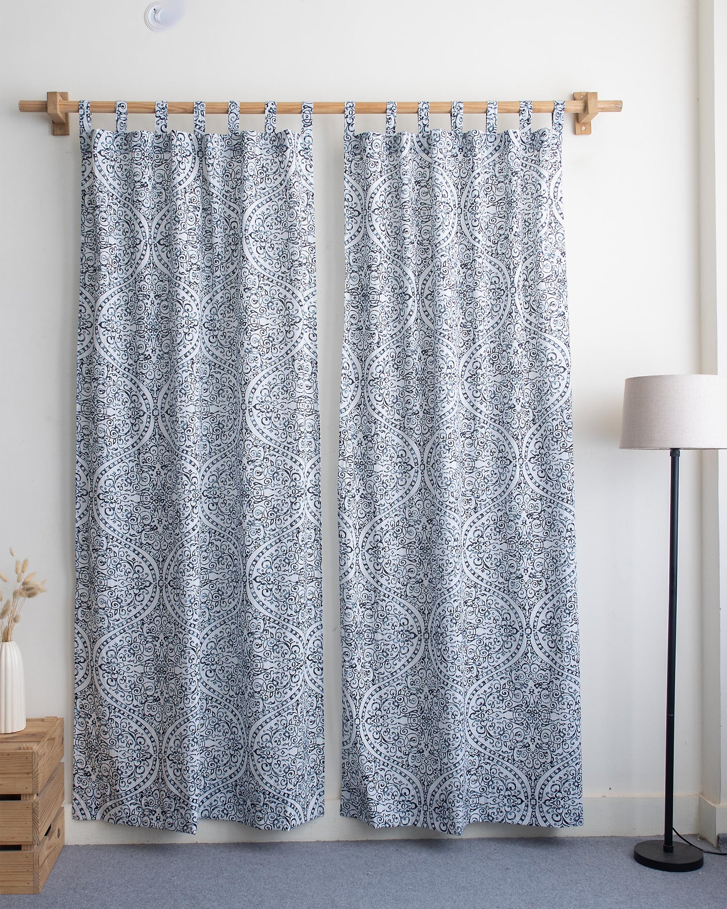 `Blue Design Block Printed Cotton Curtains for Window