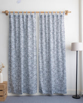 `Blue Design Block Printed Cotton Curtains for Window