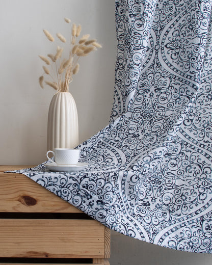 Blue Design Block Printed Cotton Curtains for Window