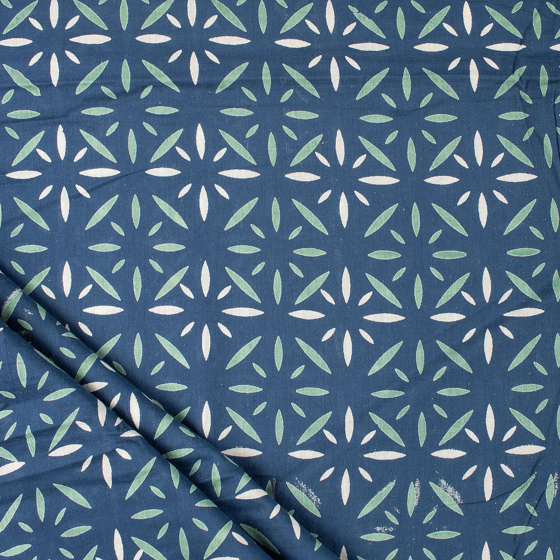 Blue Discharge Hand Block Printed Cotton Fabric by Yard