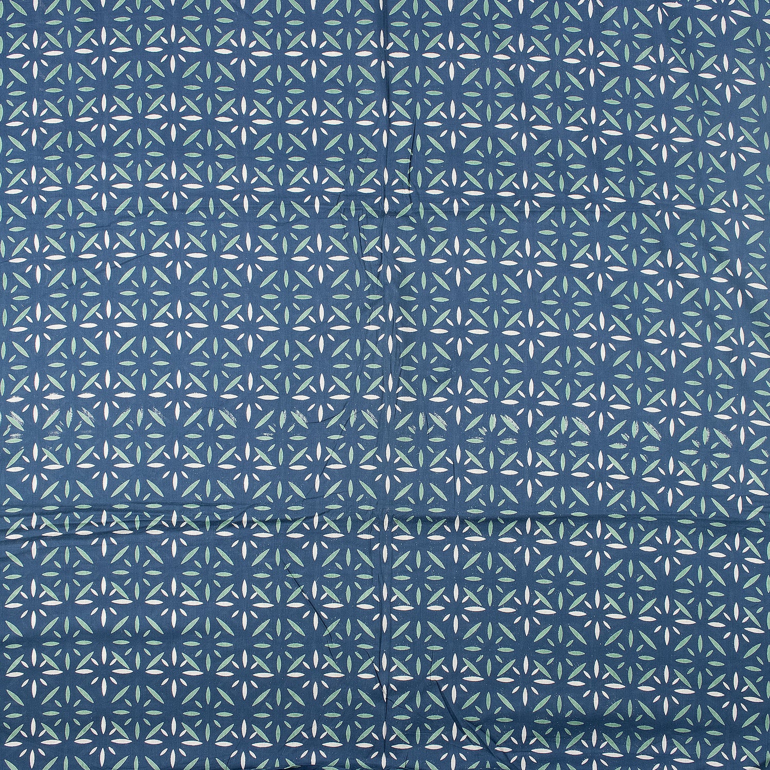 Blue Discharge Hand Block Printed Cotton Fabric by Yard