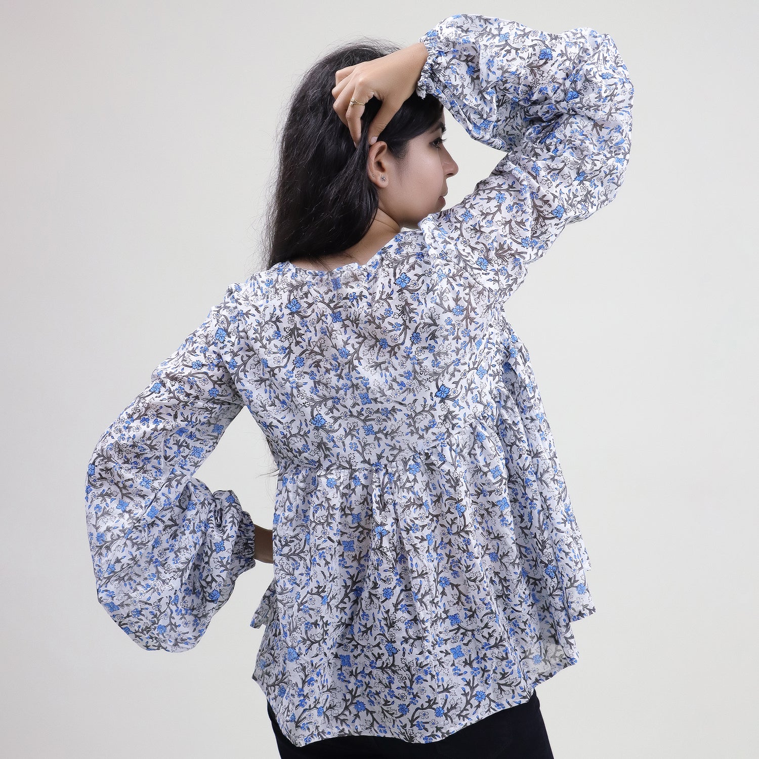 Blue Floral Block Printed Cotton Women&