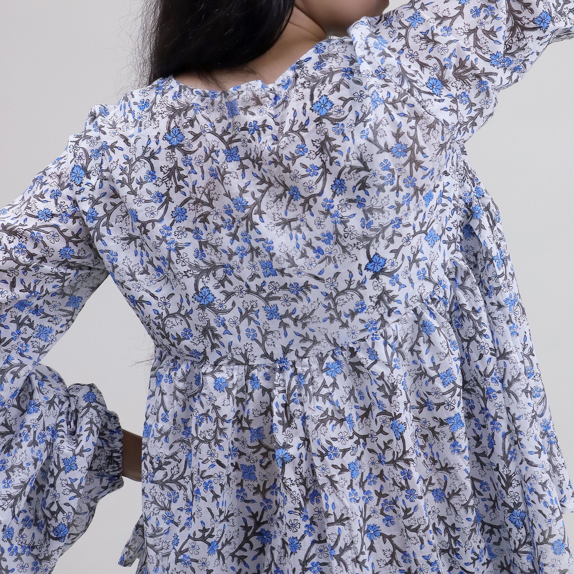 Blue Floral Block Printed Cotton Women&
