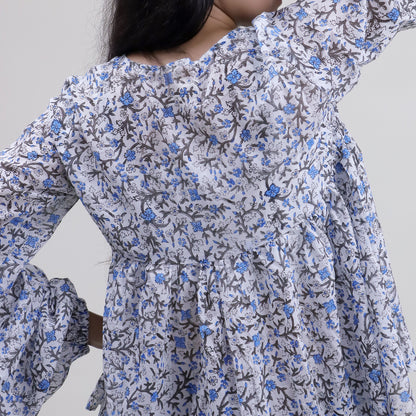 Blue Floral Block Printed Cotton Women&