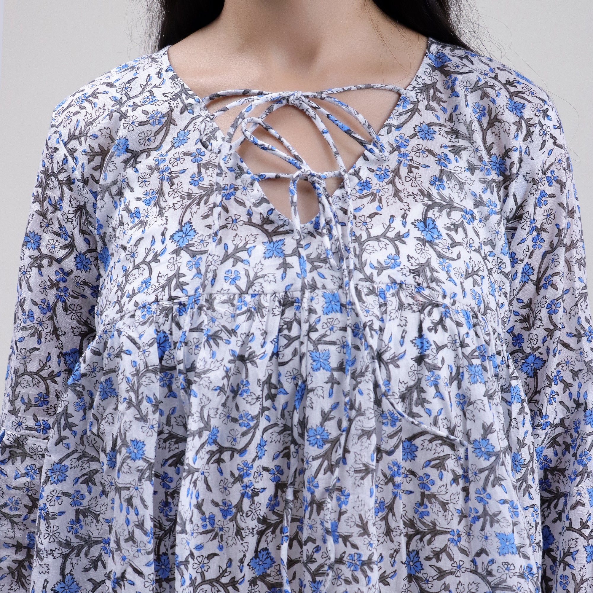 Blue Floral Block Printed Cotton Women&