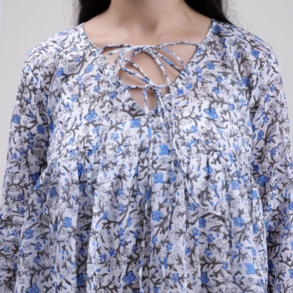 Blue Floral Block Printed Cotton Women&