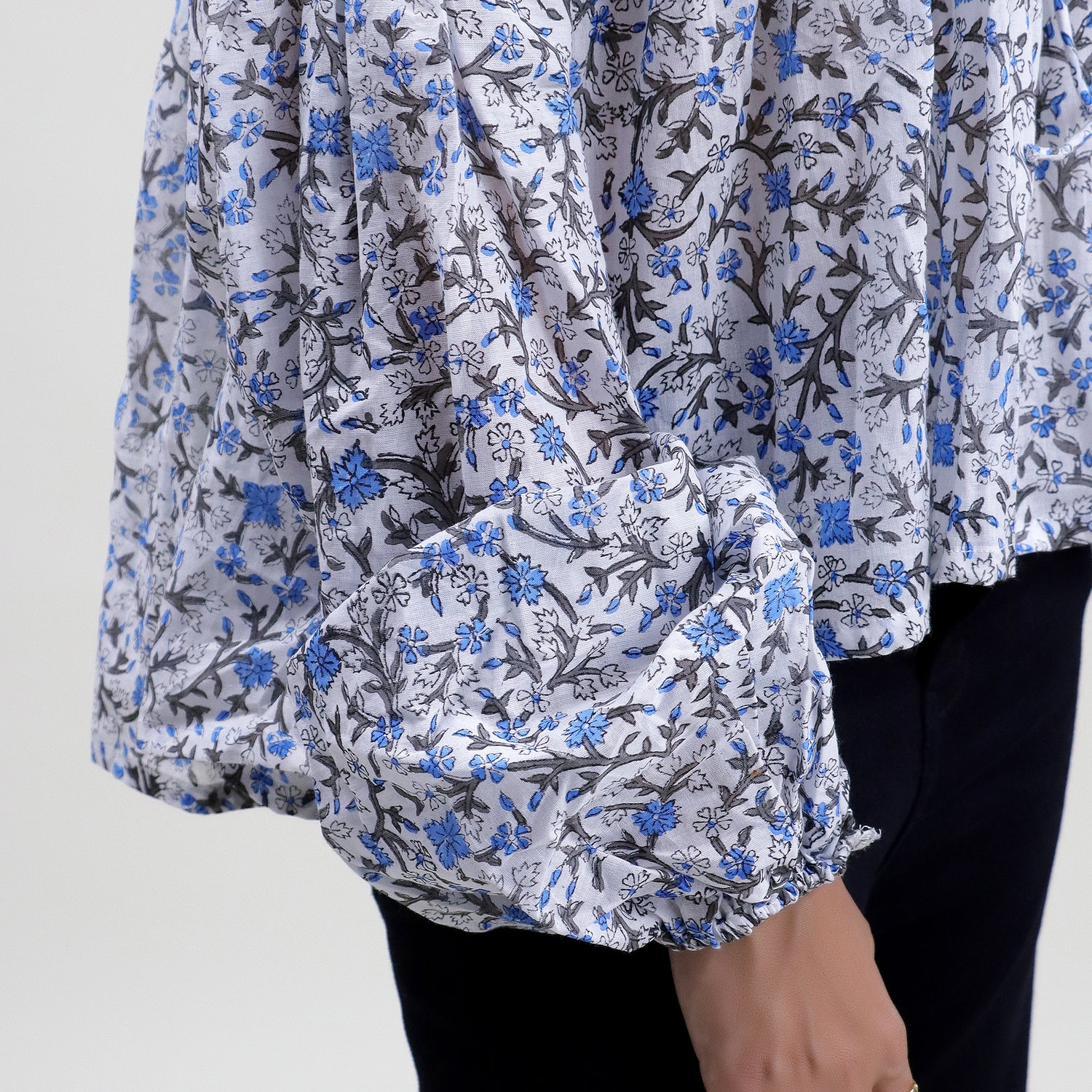 Blue Floral Block Printed Cotton Women&