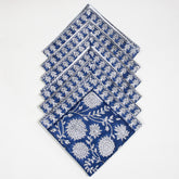 Blue Floral Cotton Block Print Reusable Table Napkins