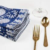 Blue Floral Cotton Block Print Reusable Table Napkins