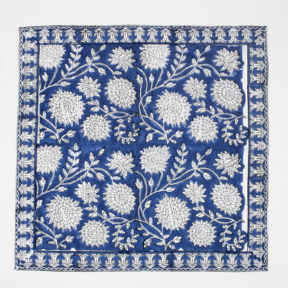 Blue Floral Cotton Block Print Reusable Table Napkins