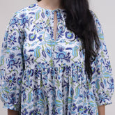Blue Floral Cotton Midi Dress For Summer