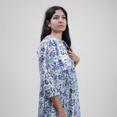 Blue Floral Cotton Midi Dress For Summer