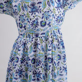 Blue Floral Cotton Midi Dress For Summer