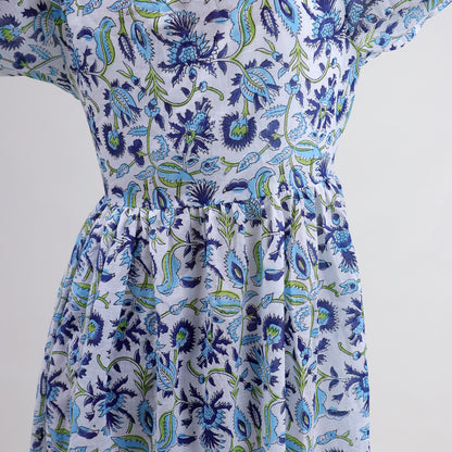Blue Floral Cotton Midi Dress For Summer