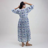 Blue Floral Cotton Midi Dress For Summer