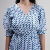 Blue Floral Cotton Womens Soft Midi Dress