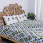 Blue Floral Hand Block Print Cototn Light Weighted Bedsheet