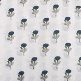 Blue Floral Hand Block Print Cotton Running Fabric