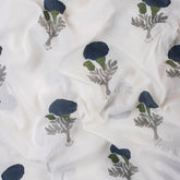 Blue Floral Hand Block Print Cotton Running Fabric