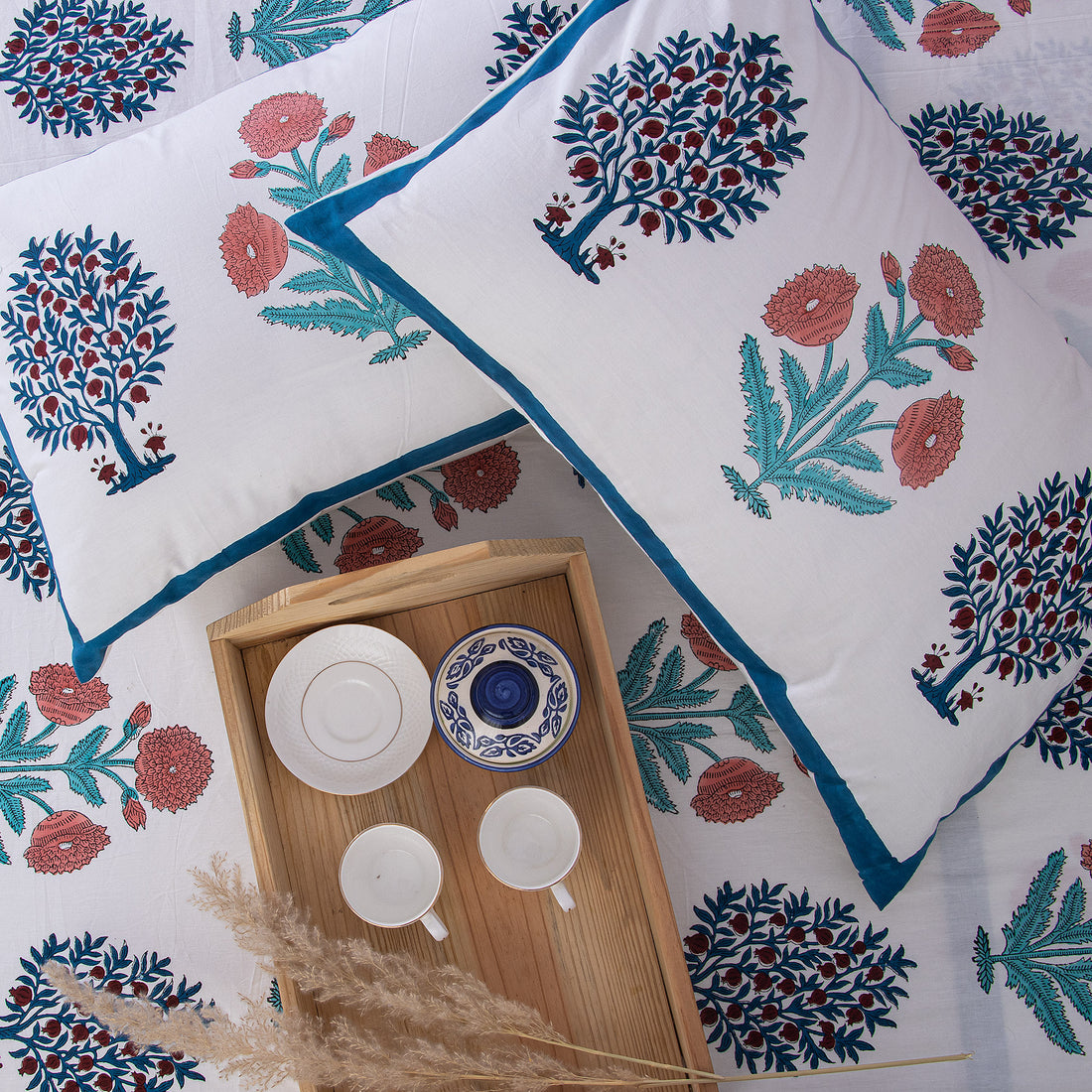 Blue Floral Hand Block Print Cotton Soft Bed Sheet
