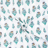 Blue Floral Hand Block Printed Cotton Running Fabric