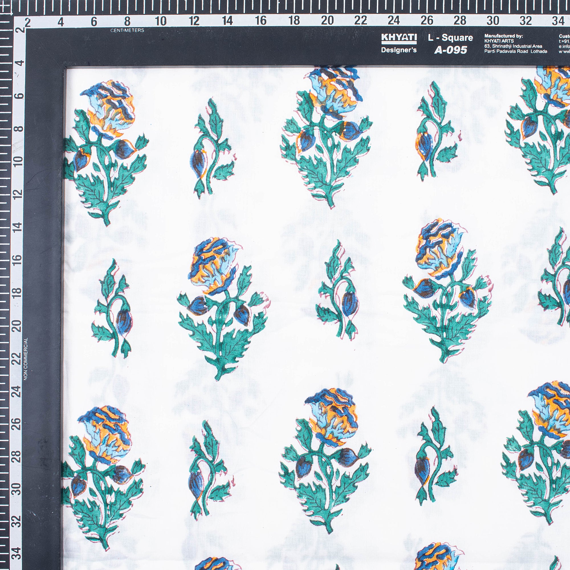 Blue Floral Hand Block Printed Cotton Running Fabric
