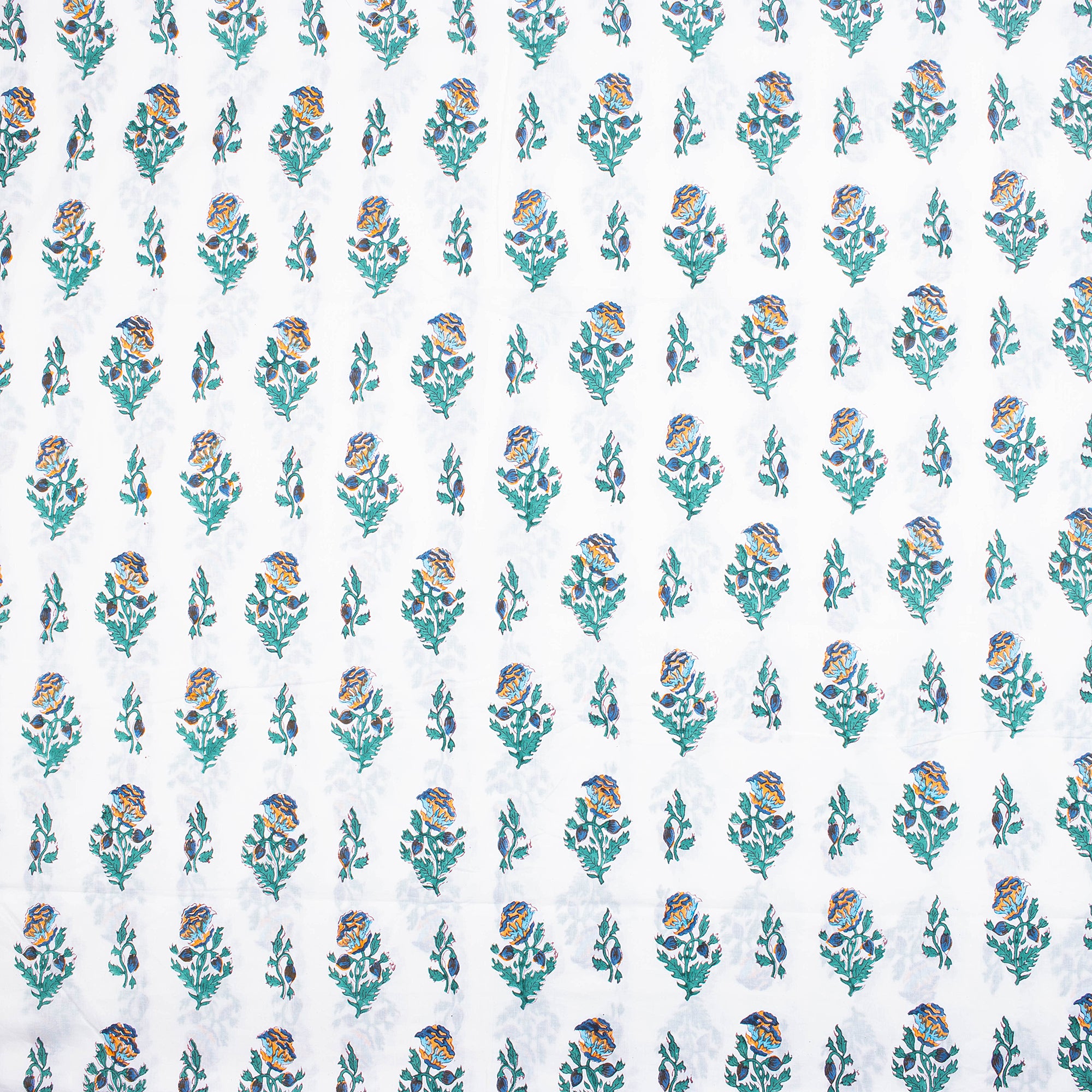Blue Floral Hand Block Printed Cotton Running Fabric