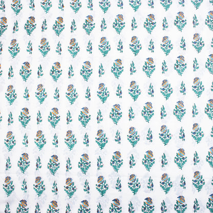 Blue Floral Hand Block Printed Cotton Running Fabric