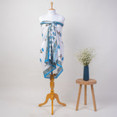 Blue Floral Hand Block Printed Cotton Sarong For Women