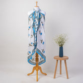 Blue Floral Hand Block Printed Cotton Sarong For Women