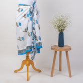 Blue Floral Hand Block Printed Cotton Sarong For Women