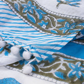 Blue Floral Hand Block Printed Cotton Sarong For Women