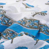 Blue Floral Hand Block Printed Cotton Sarong For Women