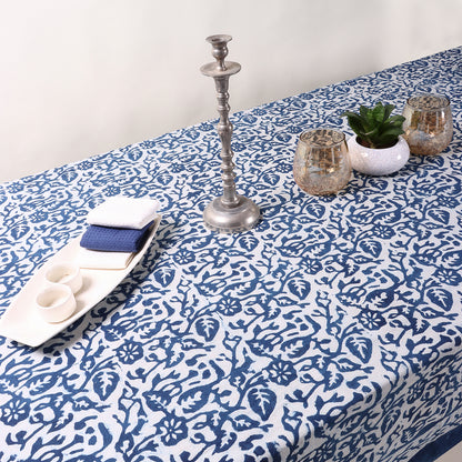 Blue Floral Hand Block Printed Cotton Table Covercloth
