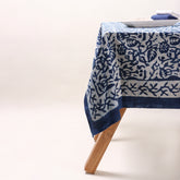 Blue Floral Hand Block Printed Cotton Table Covercloth