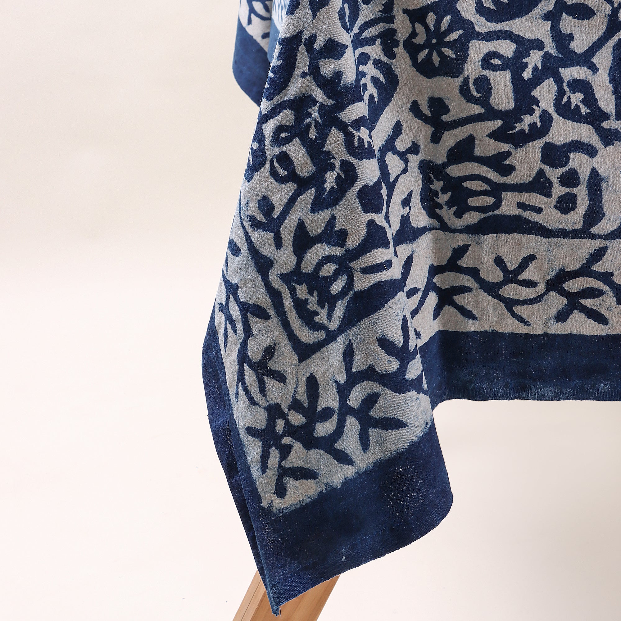 Blue Floral Hand Block Printed Cotton Table Covercloth