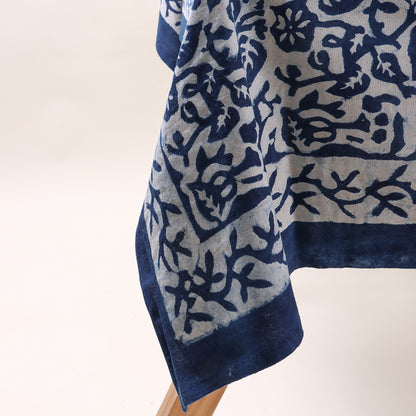 Blue Floral Hand Block Printed Cotton Table Covercloth