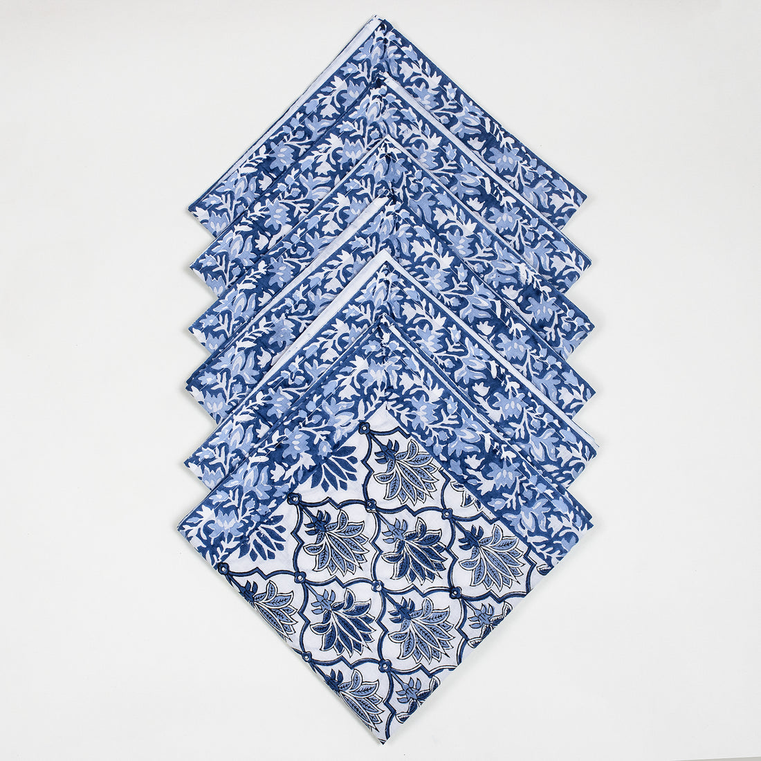 Blue Floral Hand Block Printed Cotton Table Napkin
