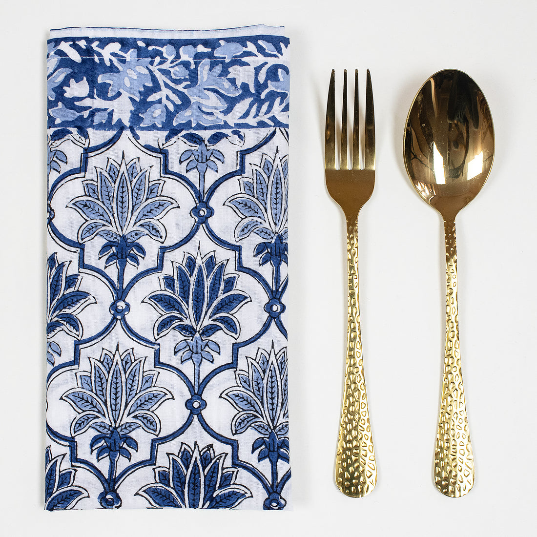 Blue Floral Hand Block Printed Cotton Table Napkin