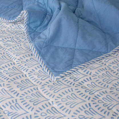 Blue Floral Hand Block Printed Machine Quilts Best Cotton Blanket