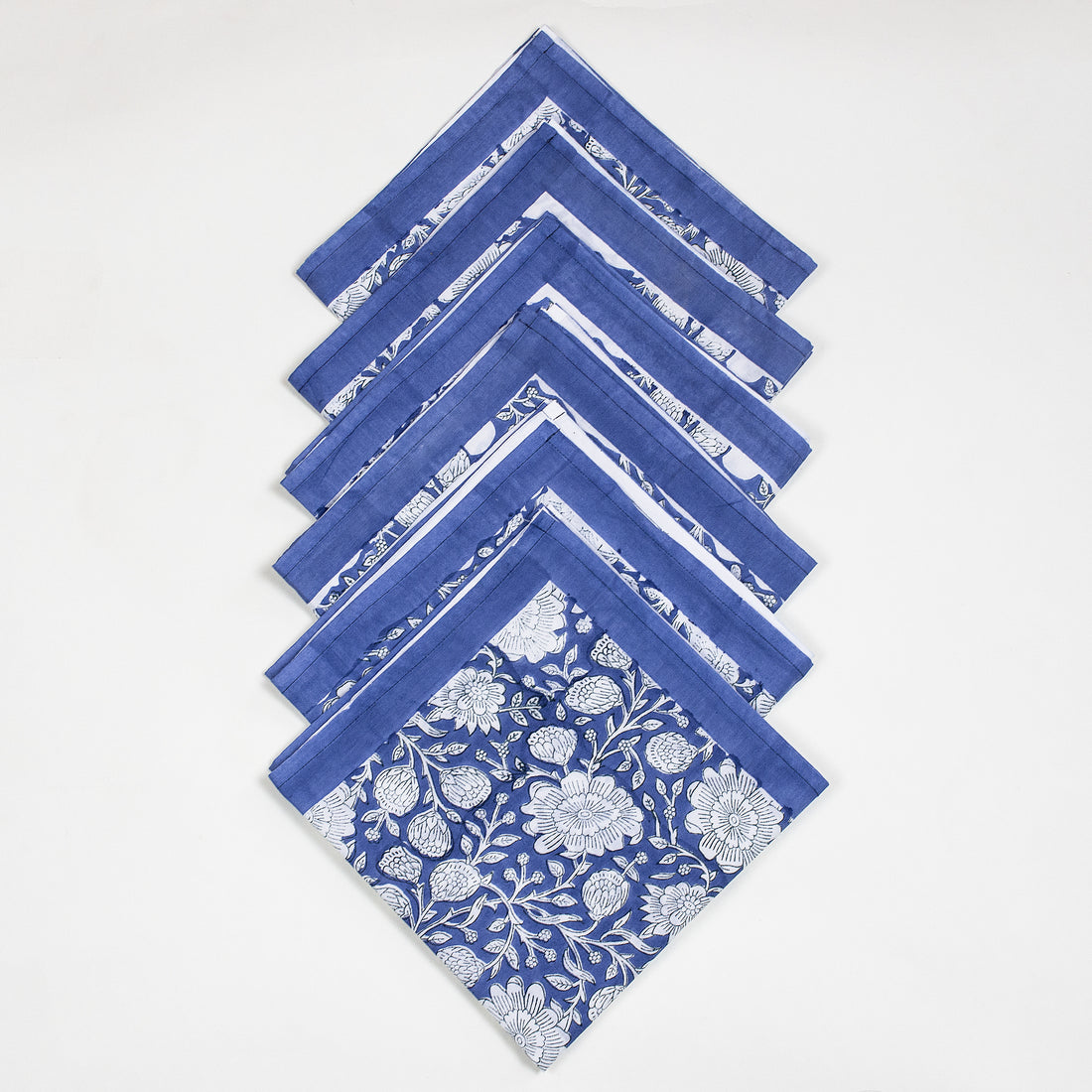 Blue Floral Hand Block Printed Pure Cotton Table Napkin