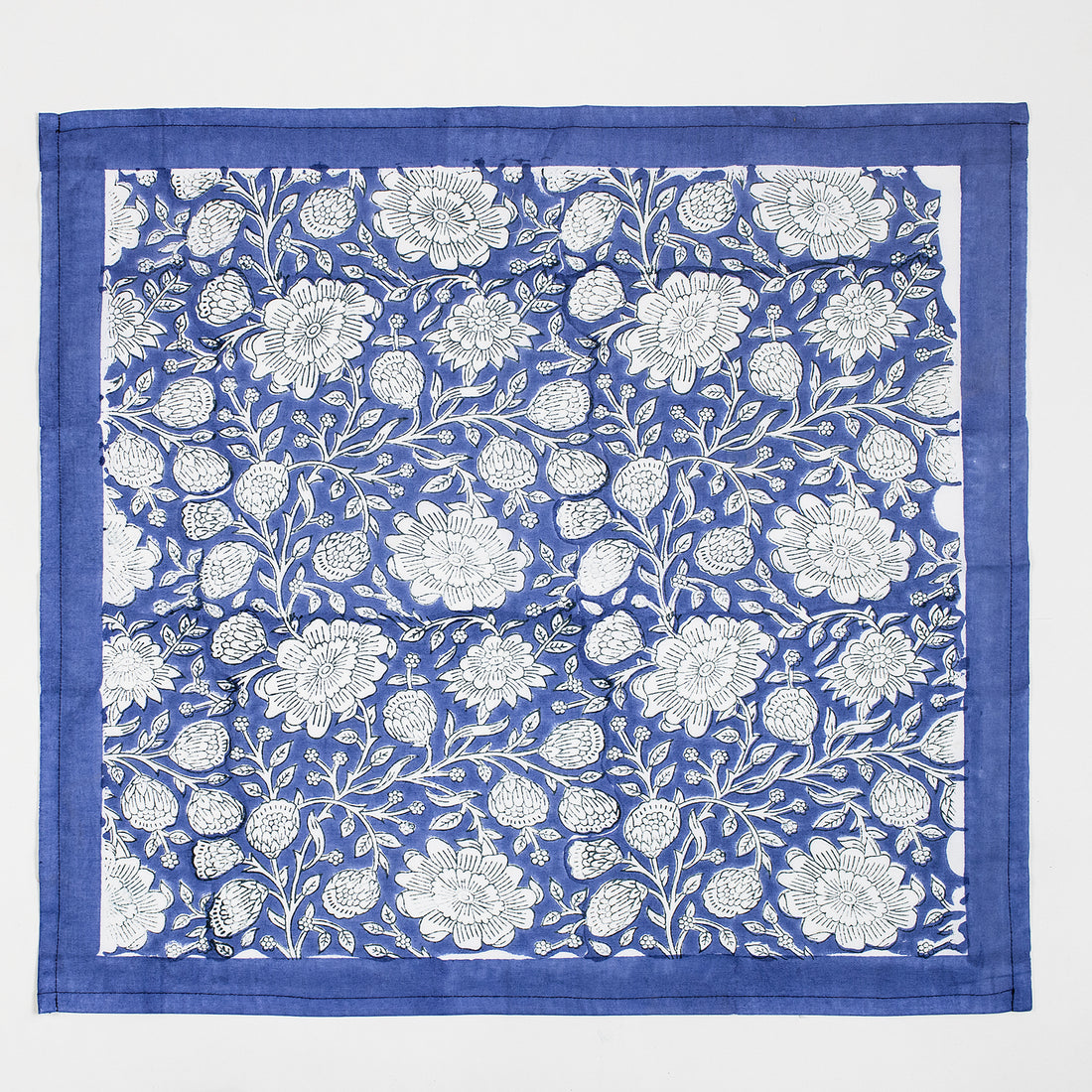 Blue Floral Hand Block Printed Pure Cotton Table Napkin
