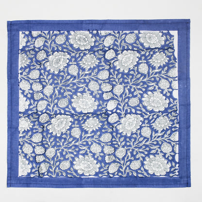 Blue Floral Hand Block Printed Pure Cotton Table Napkin