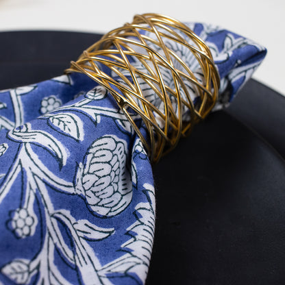 Blue Floral Hand Block Printed Pure Cotton Table Napkin