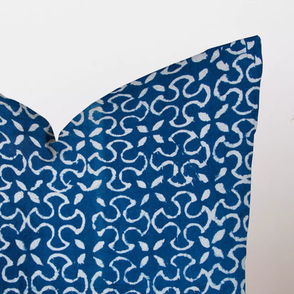 Blue Floral Hand Block Printed Sofa Cushion Cover