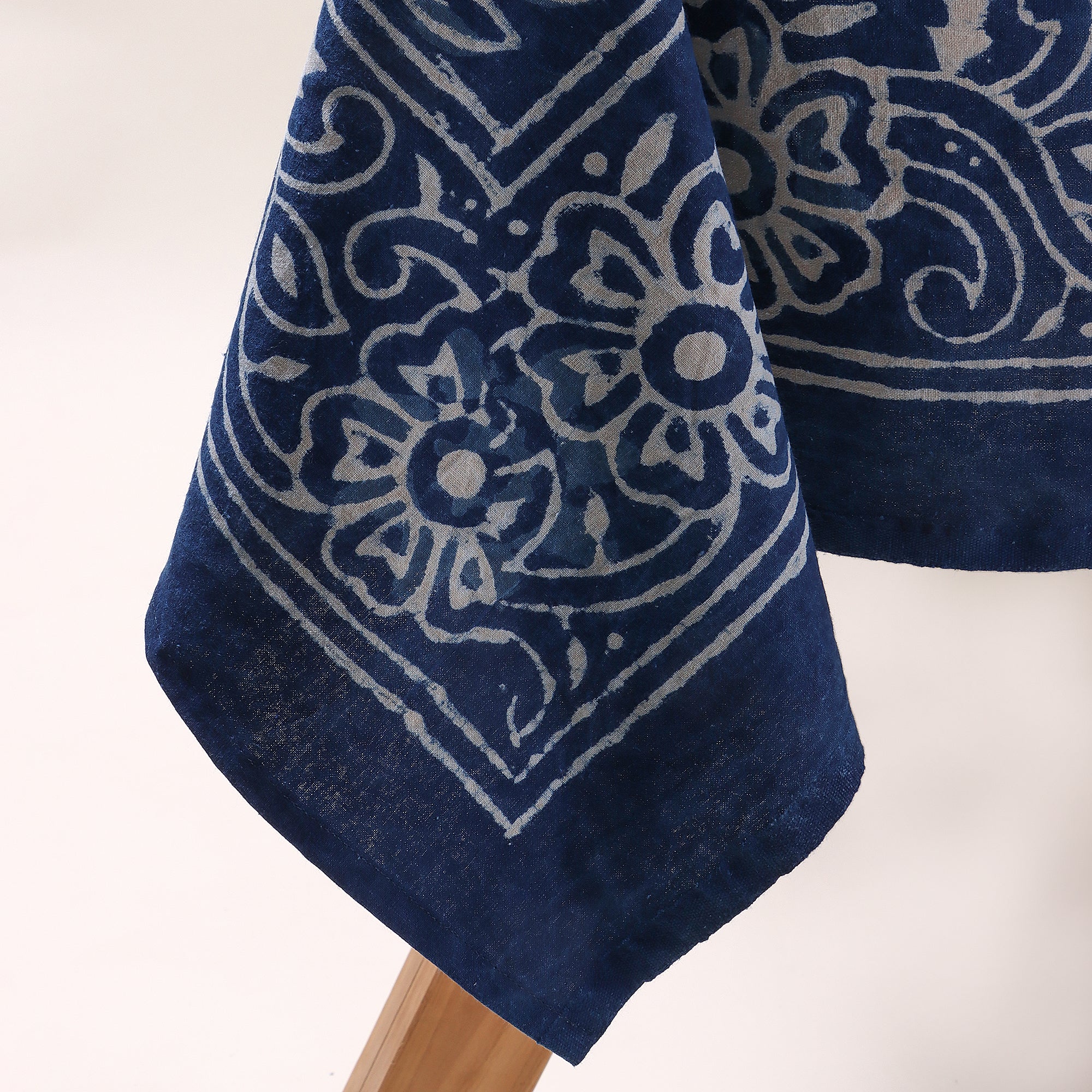 Blue Floral Handcrafted Block Printed Cotton Dining Tablecloth
